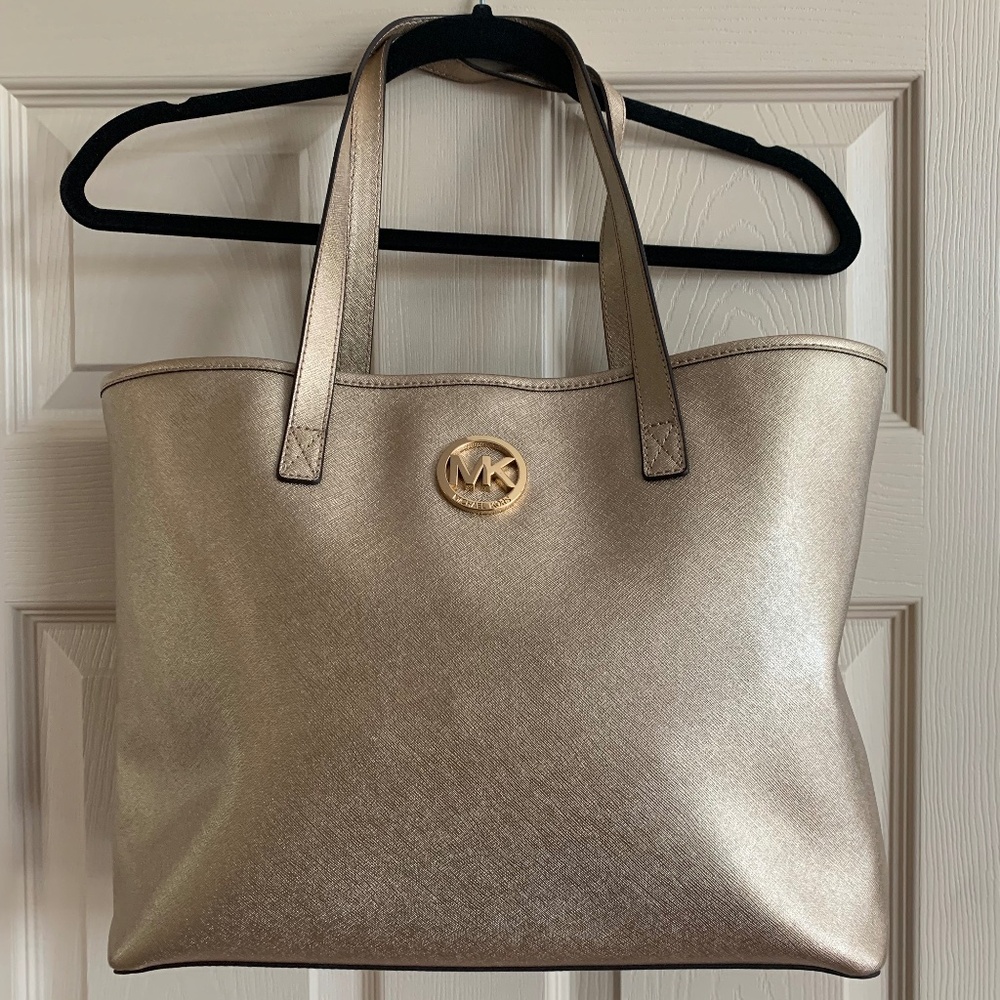 Michael Kors Gold Leather Tote Handbag